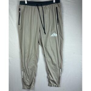Nike Trail Mens Large Running Beige Reflective Zip Pocket Track Pants Joggers
